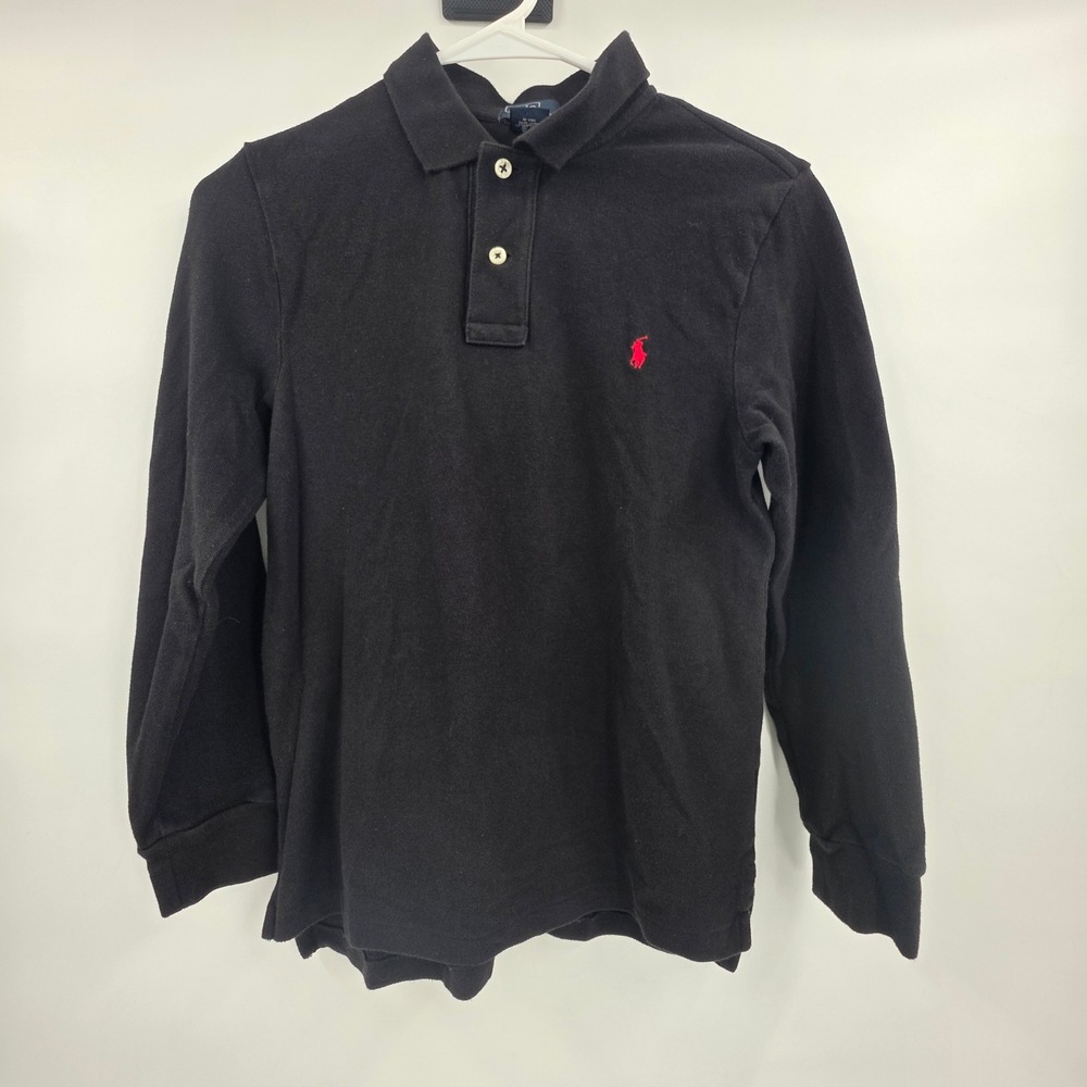 POLO RALPH LAUREN LONG SLEEVE POLO YOUTH MEDIUM 10 TO 12 BLACK RED PONY KIDS EUC - Picture 2 of 9